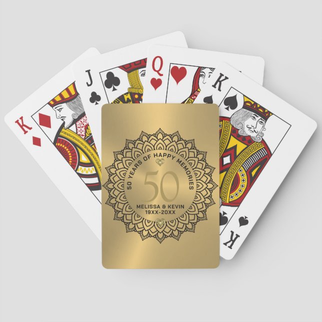 Black Mandala on gold 50th Wedding Anniversary Poker Cards (Back)