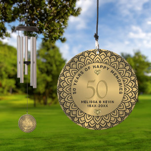 Black mandala on gold 50th wedding Anniversary Wind Chime