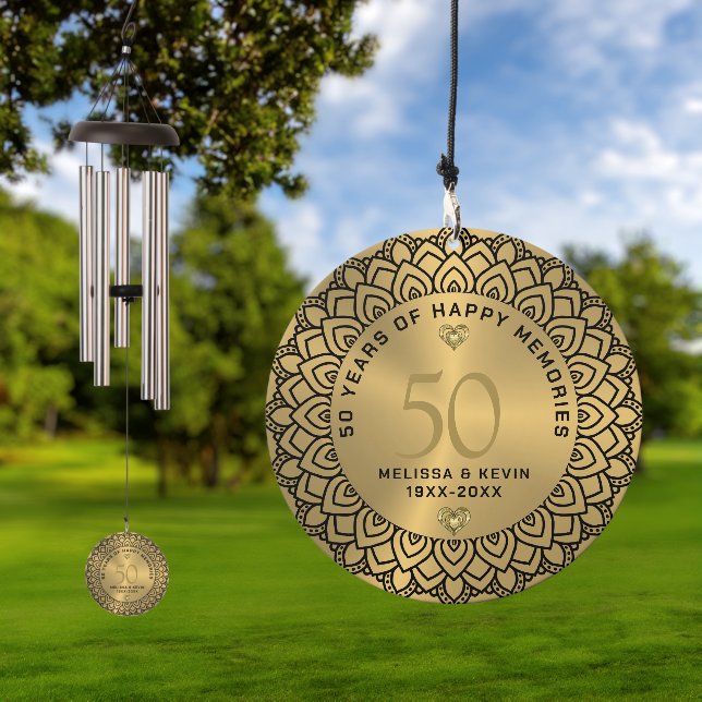 Black mandala on gold 50th wedding Anniversary Wind Chime (Outdoor)