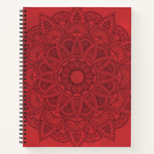 Black Mandala on Red Stains Background Spiral Notebook