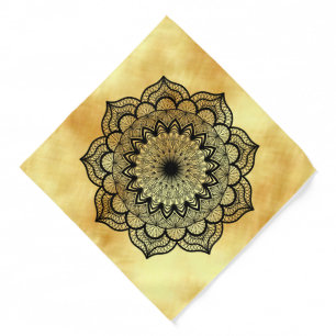 Black Mandala on Soft Gold Background Bandana