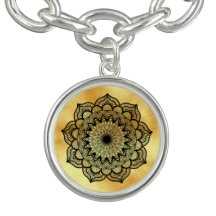 Black Mandala on Soft Gold Background