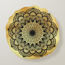 Black Mandala on Soft Gold Background Cushion