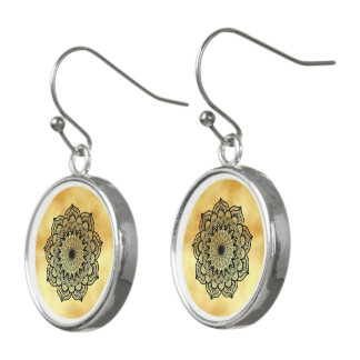 Black Mandala on Soft Gold Background Earrings