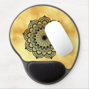 Black Mandala on Soft Gold Background Gel Mouse Pad