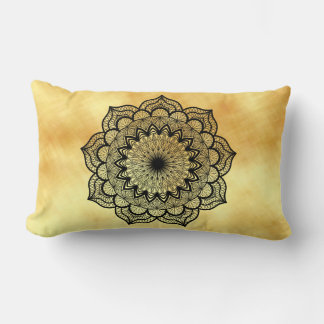 Black Mandala on Soft Gold Background Lumbar Pillow