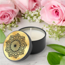 Black Mandala on Soft Gold Background