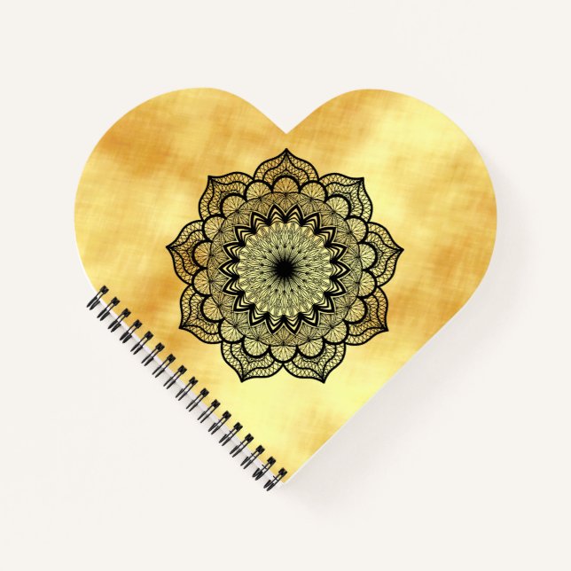 Black Mandala on Soft Gold Background Notebook (Front)