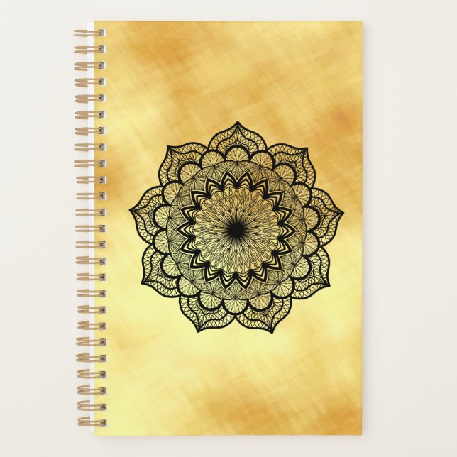 Black Mandala on Soft Gold Background Planner (Front)