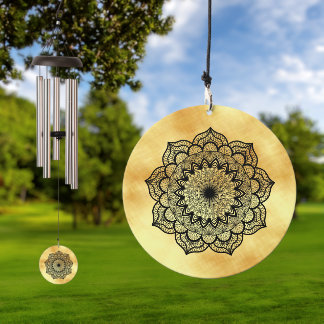 Black Mandala on Soft Gold Background Wind Chime