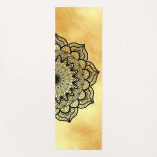Black Mandala on Soft Gold Background Yoga Mat