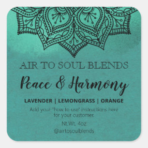 Black Mandala On Teal Text Blend Labels