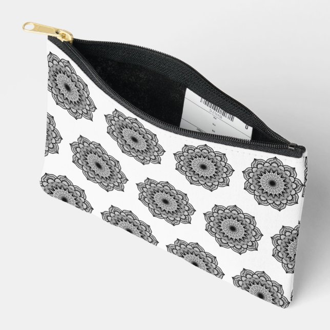 Black Mandala on White Background Accessory Pouch (Open)
