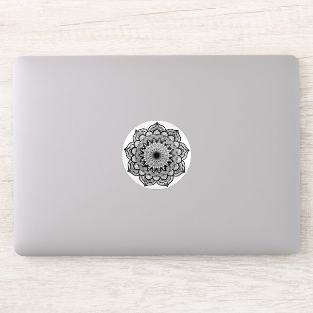 Black Mandala on White Background Sticker (Computer)