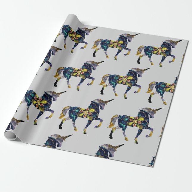 Black Mandala Unicorn  Art Wrapping Paper (Unrolled)