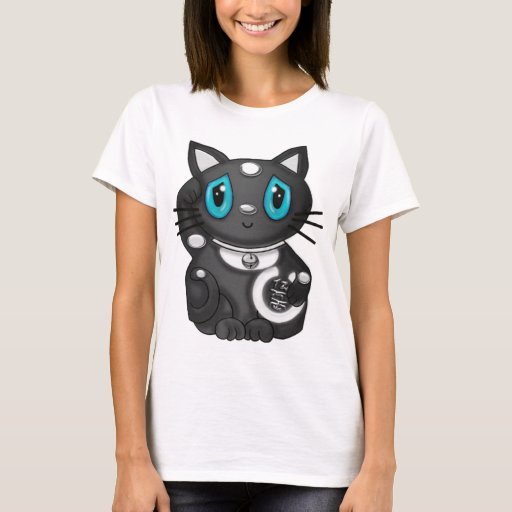 Black Maneki Neko Bekoning Good Luck Cat T-Shirt | Zazzle