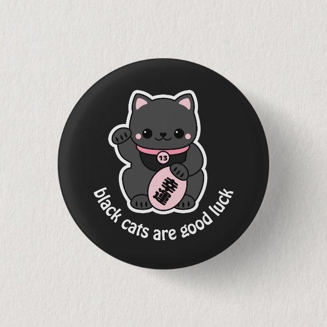 Black Maneki Neko Button (Front)