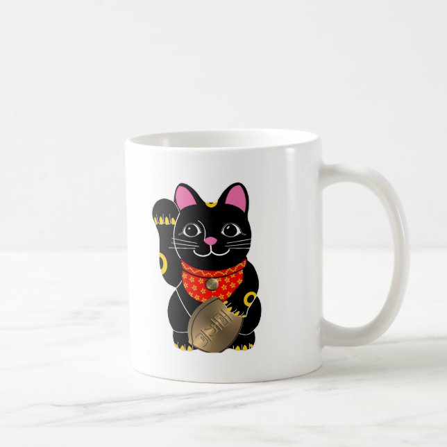 Black Maneki Neko Coffee Mug (Right)