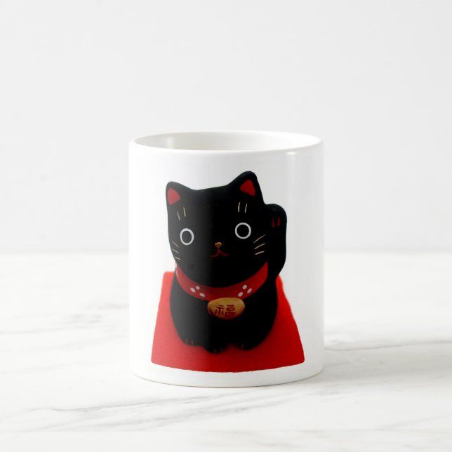 Black Maneki Neko on a Red Carpet Coffee Mug (Center)
