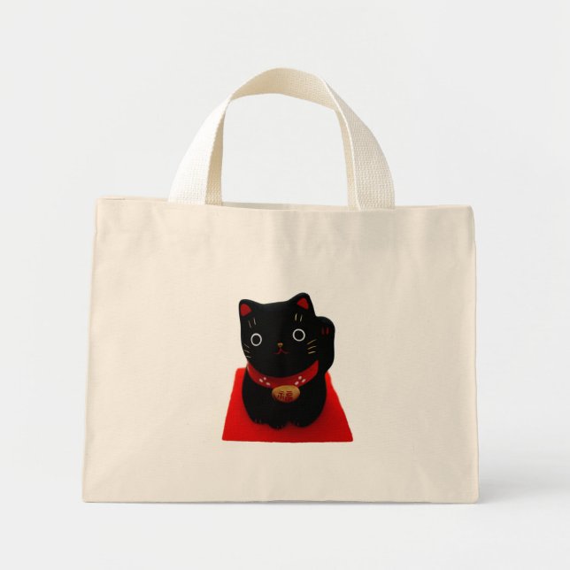 Black Maneki Neko on a Red Carpet Mini Tote Bag (Front)