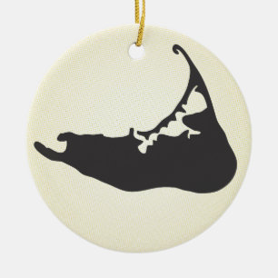Black Map of Nantucket Island, Massachusetts Ceramic Ornament