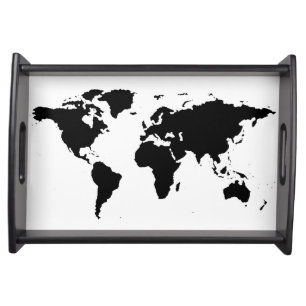 Black map of world serving tray
