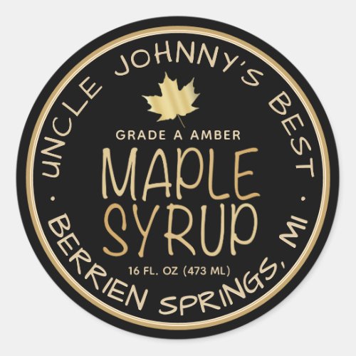 Black Maple Syrup Label Gold Leaf and Text