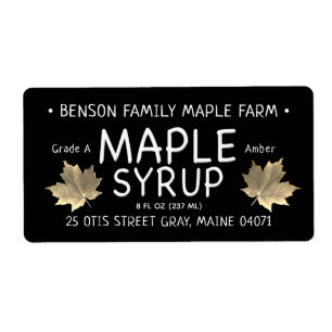 Black Maple Syrup Label Gold Sugar Maple Leaf