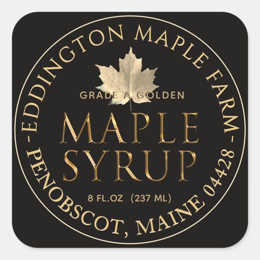 Black Maple Syrup Label with Gold Maple Leaf | Zazzle