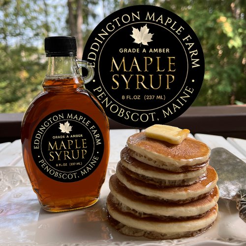 Black Maple Syrup Label with Gold Maple Leaf