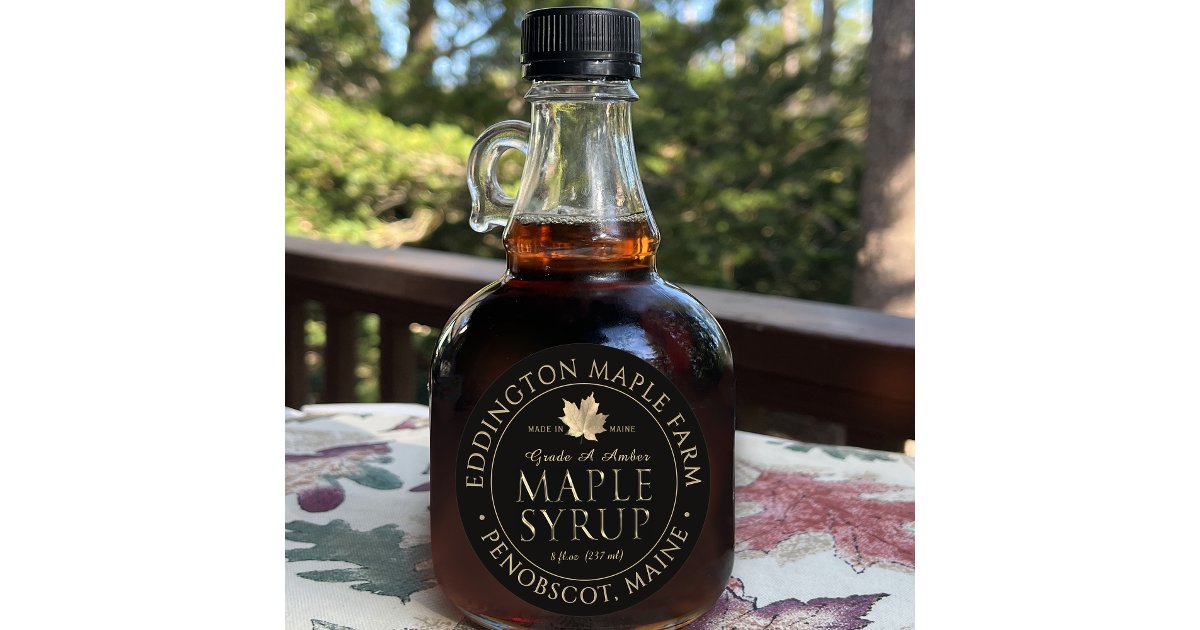 Black Maple Syrup Label with Gold Maple Leaf | Zazzle