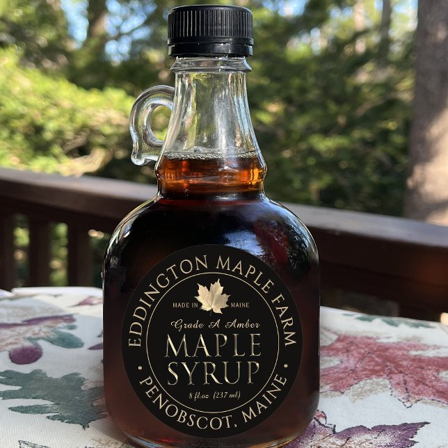 Black Maple Syrup Label with Gold Maple Leaf (Creator Uploaded)
