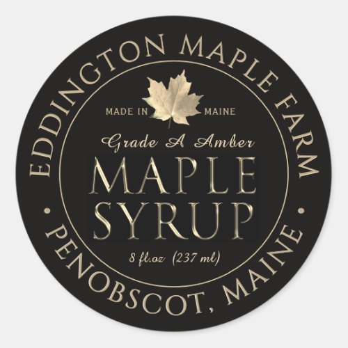 Black Maple Syrup Label with Gold Maple Leaf
