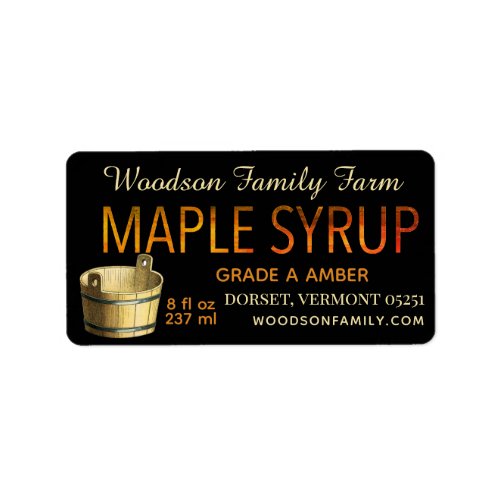 Black Maple Syrup Label with Gold Sap Bucket