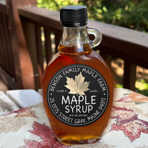 Black Maple Syrup Label with Gold Sugar Maple Leaf
