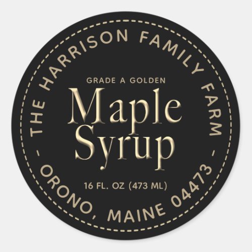 Black Maple Syrup Label with Gold Text