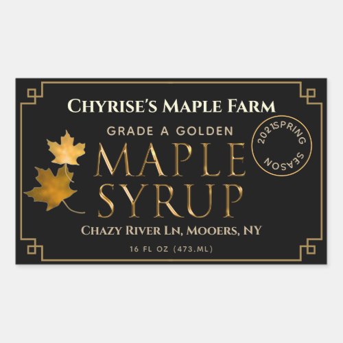 Black Maple Syrup Label with Leaf and Date