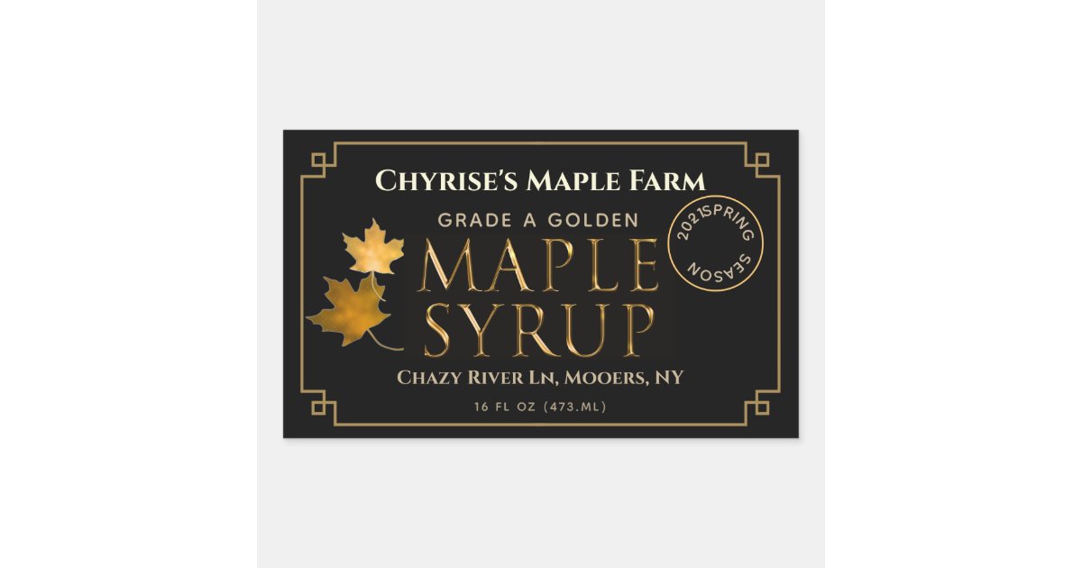 Black Maple Syrup Label with Leaf and Date | Zazzle