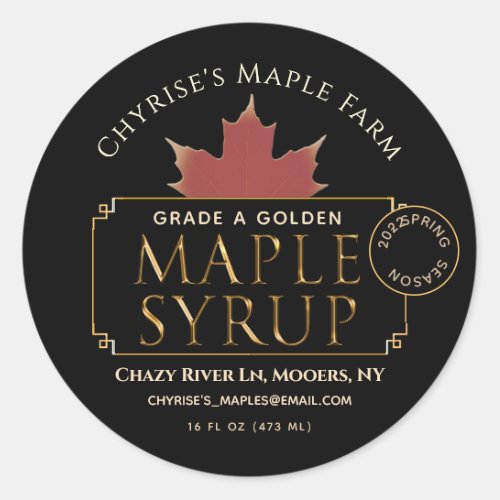 Black Maple Syrup Label with Leaf and Date