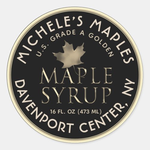 Black Maple Syrup Label with Metallic Gold Leaf
