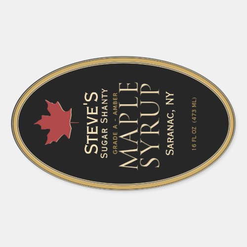 Black Maple Syrup Label with Red Leaf