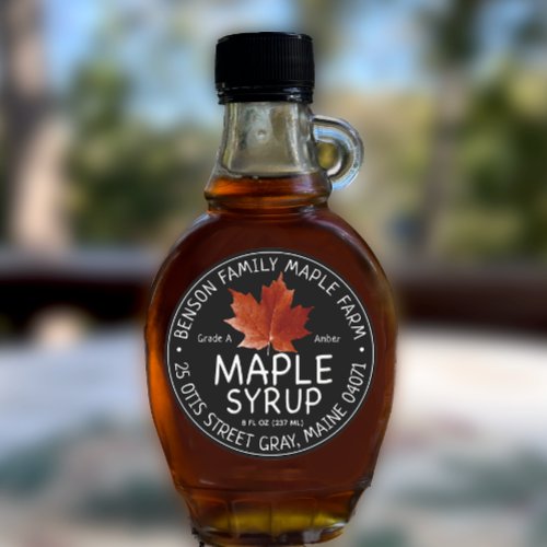 Black Maple Syrup Label with Red Sugar Maple Leaf
