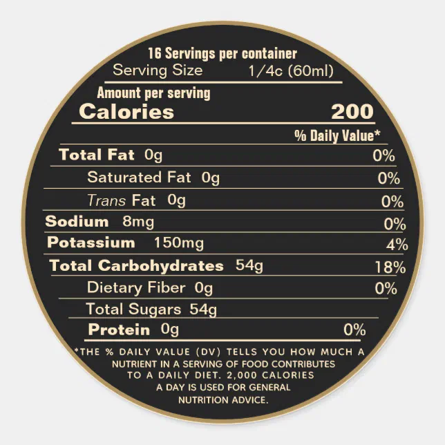 Black Maple Syrup Large Nutrition Facts Label 2021 Zazzle