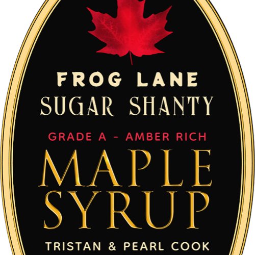 Black Maple Syrup with Red Leaf and Border Oval Sticker