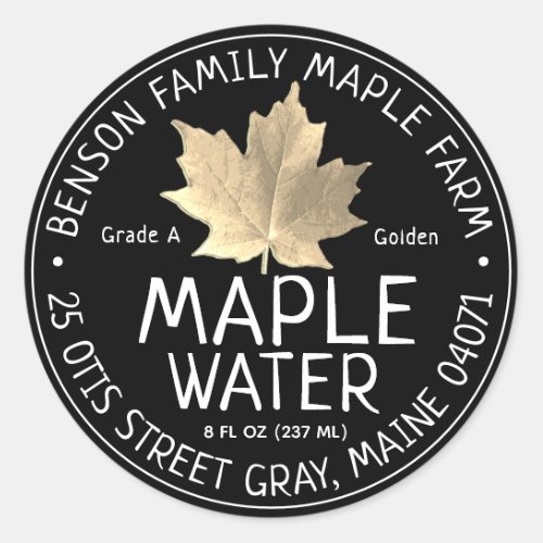 Black Maple Water Label with Gold Sugar Maple Leaf