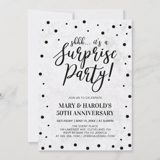 Black & Marble | 50th Surprise Wedding Anniversary Invitation (Front)
