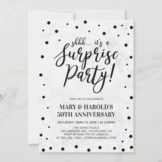 Black & Marble | 50th Surprise Wedding Anniversary Invitation | Zazzle