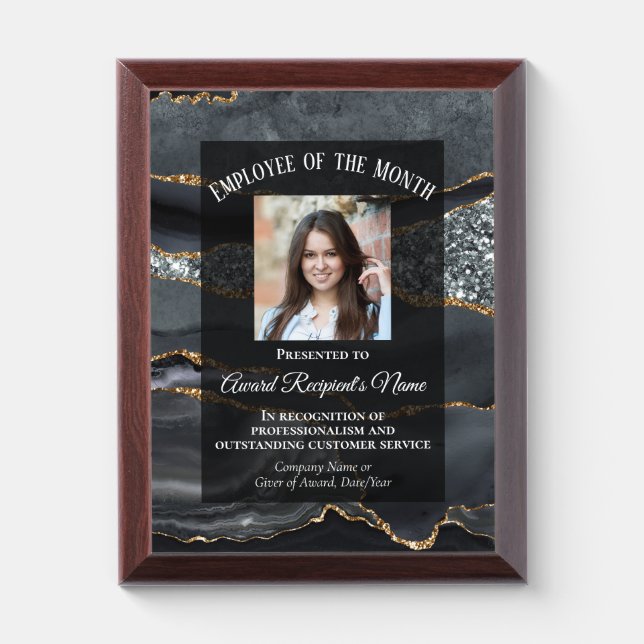 Black Marble Agate Employee of the Month Photo Award Plaque (Vertical)