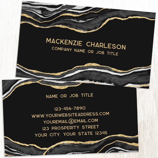 Black Marble Agate Geode Gold Glitter Business Card (Black agate geode marble gold glitter effect business cards)