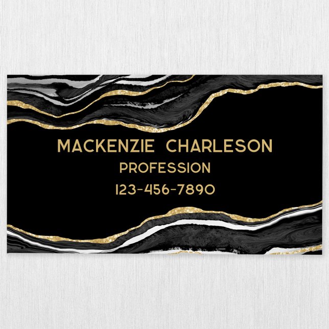 Black Marble Agate Geode Gold Glitter Business Card Magnet (Black agate marble geode gold glitter effect magnetic business card)